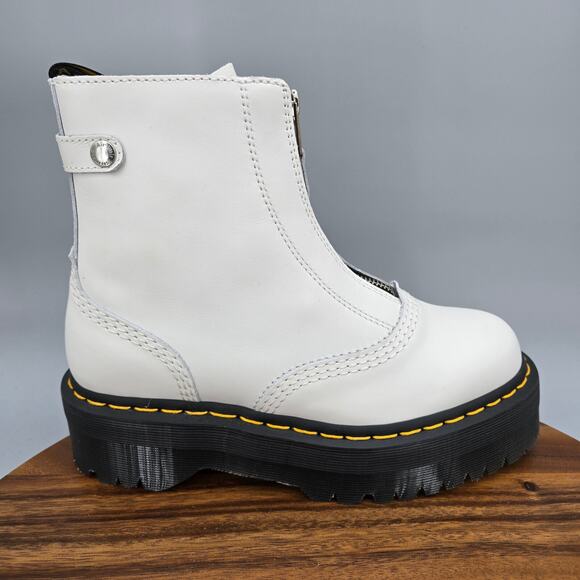Dr Martens Jetta Boots Women's 8 White Leather Front Zip Platform Ankle - Picture 2 of 12